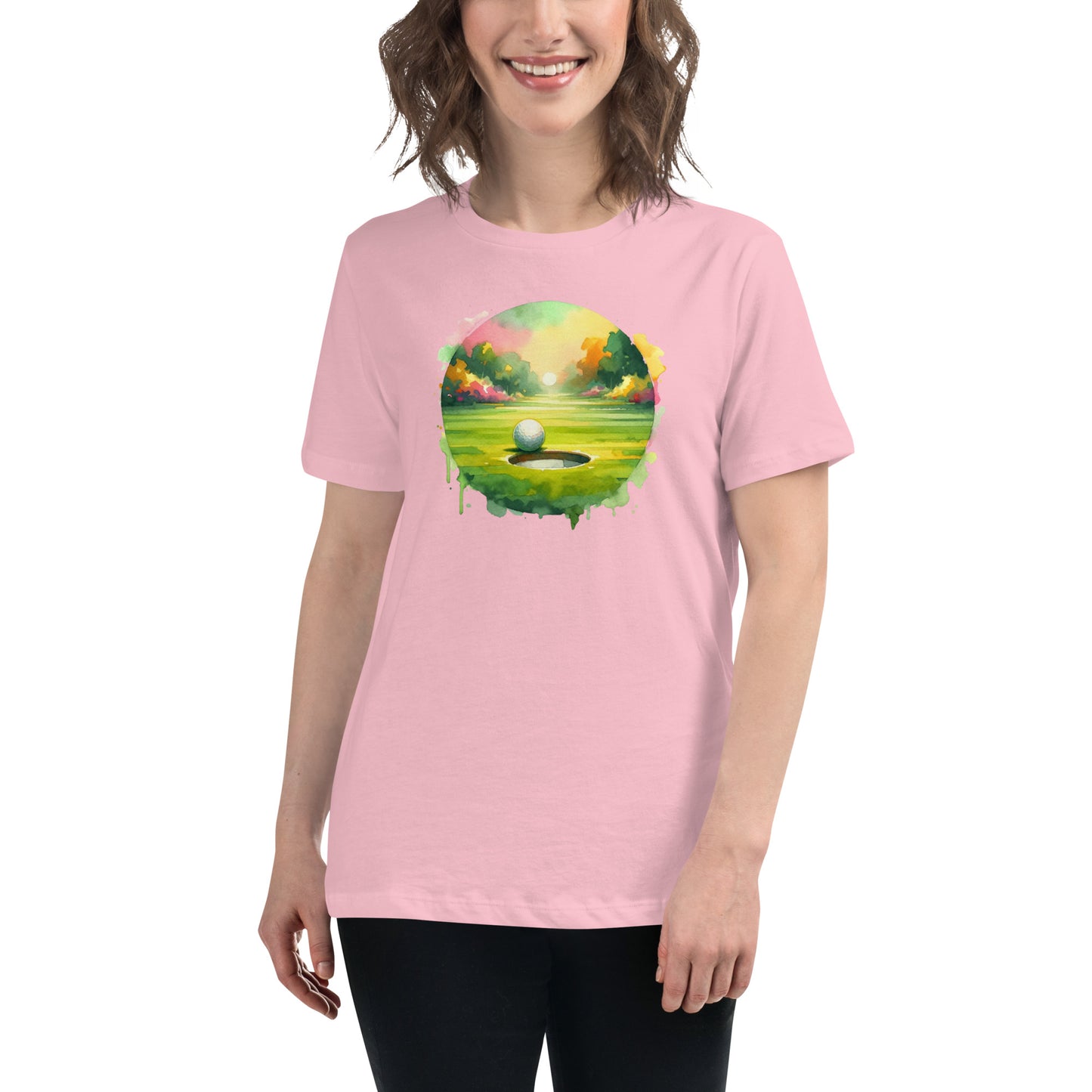 On the Brink - Final Putt Watercolors Golf Scene Women's Relaxed T-Shirt