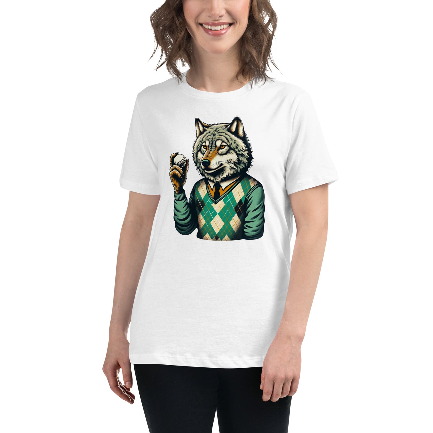 Golf Girl Minimalist Wolf in Argyle - Women’s Relaxed T-Shirt