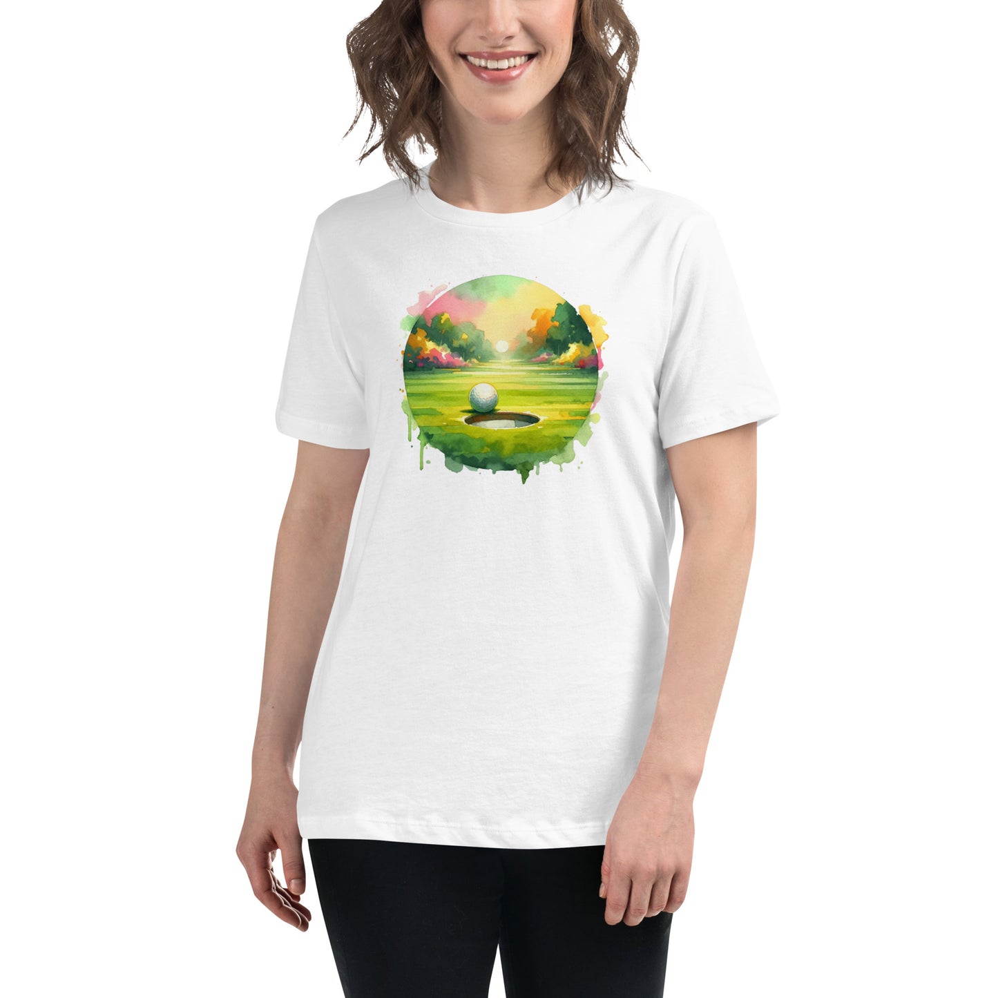 On the Brink - Final Putt Watercolors Golf Scene Women's Relaxed T-Shirt