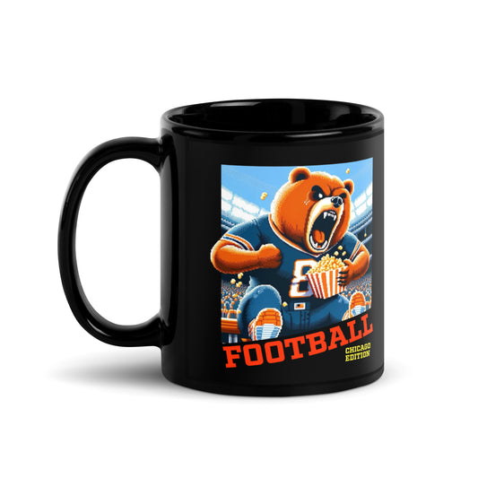 Chicago Video Game Football Bear Black Glossy Mug