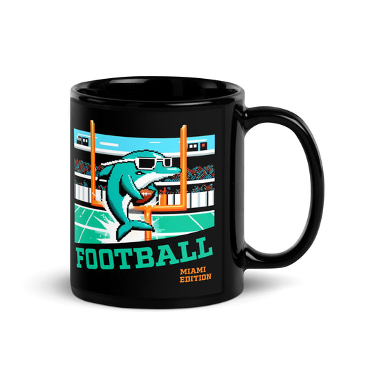 Miami Video Game Football Dolphin Black Glossy Mug