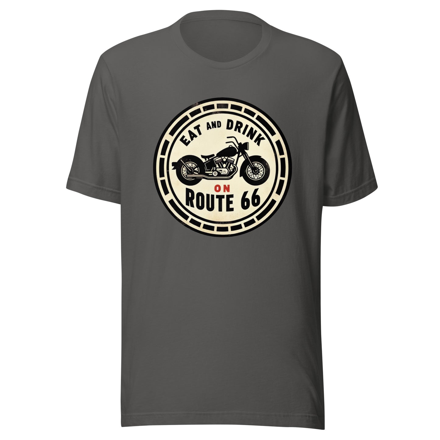 Motorcycle "Eat and Drink on Route 66" Graphic Tee - Unisex