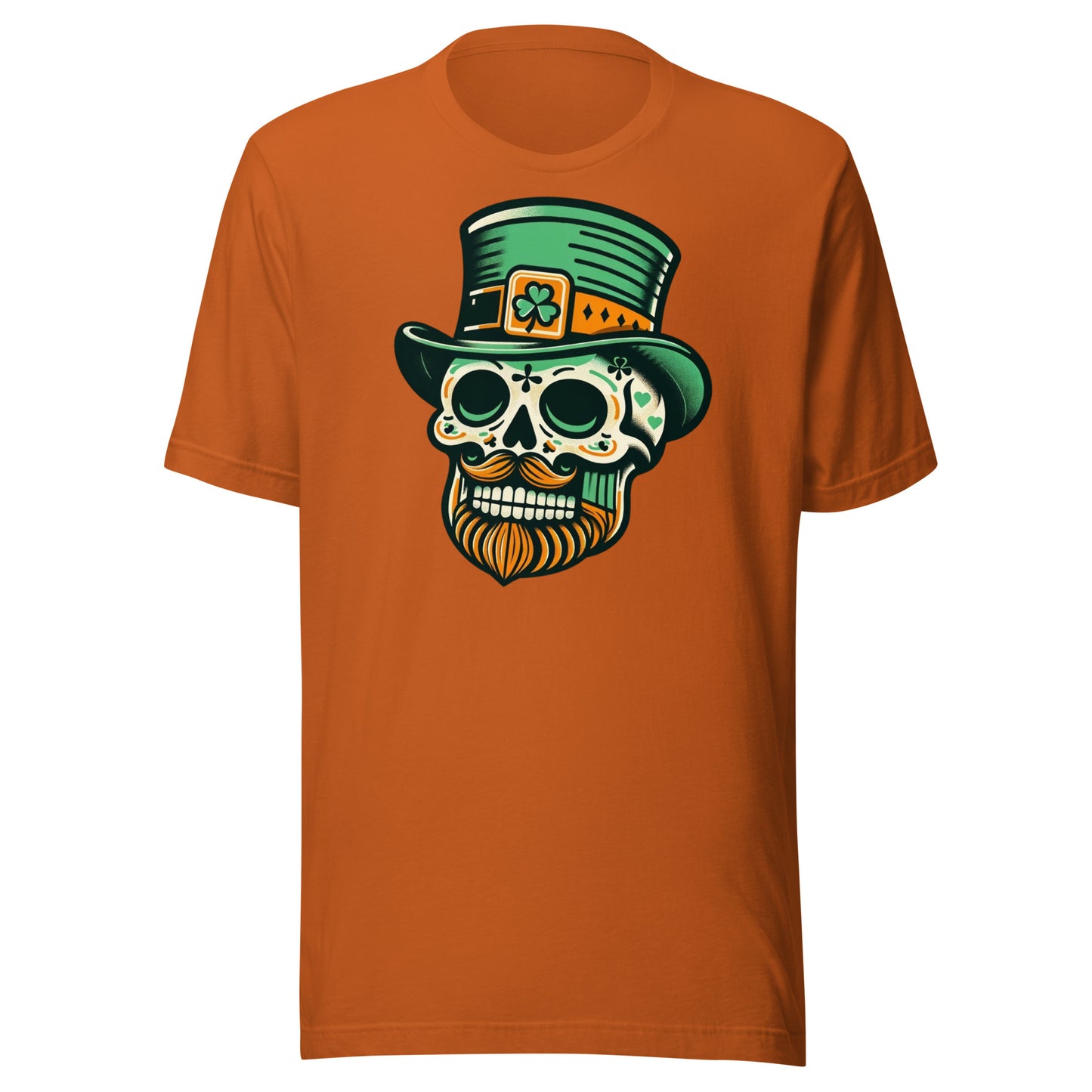 Irish Charm Meets Dia de Los Muertos: Skull with Leprechaun Hat Unisex t-shirt
