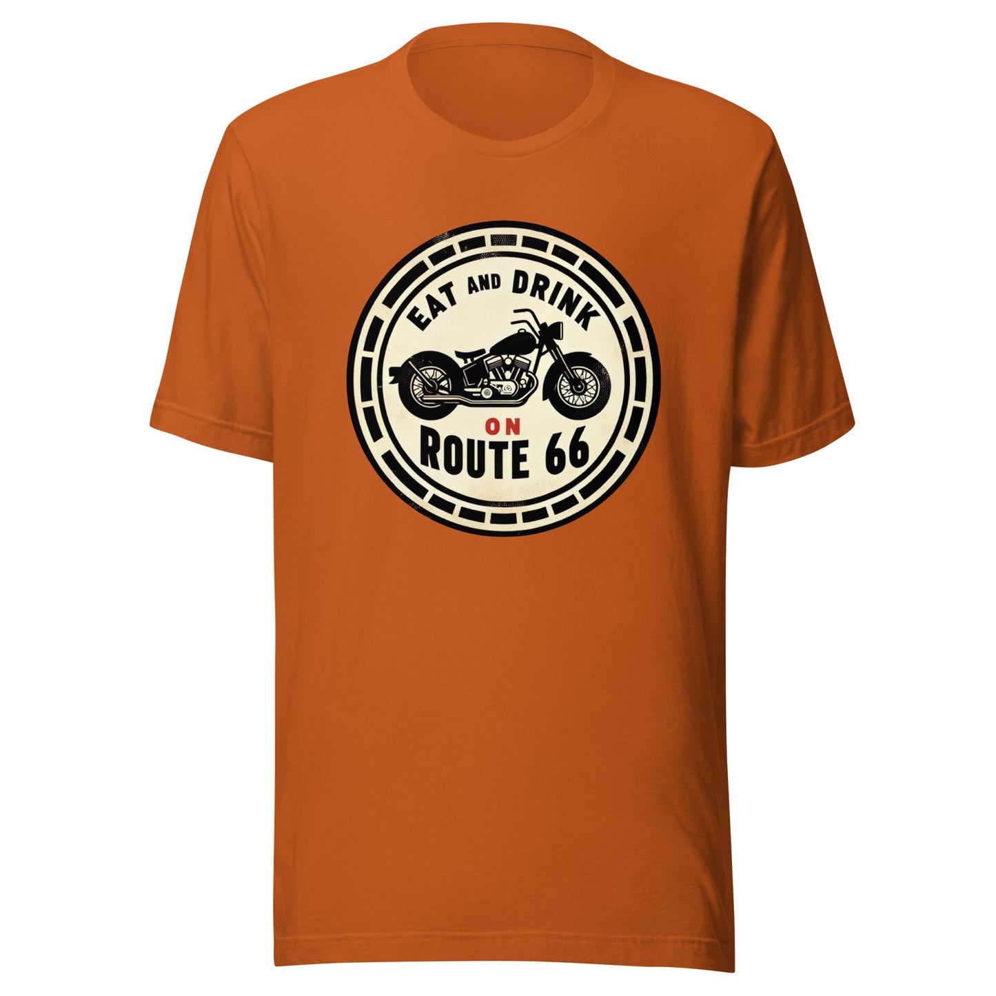 Motorcycle "Eat and Drink on Route 66" Graphic Tee - Unisex