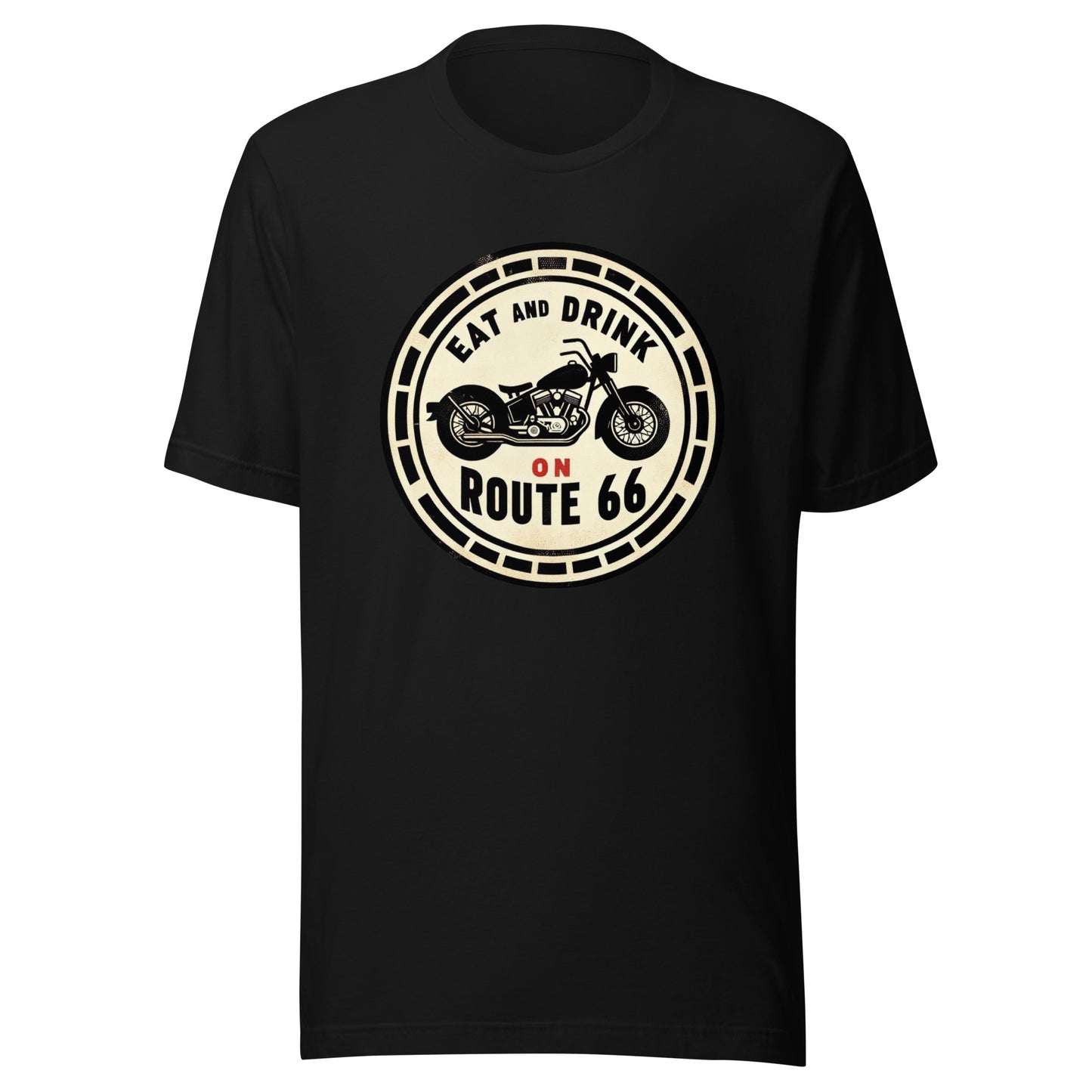 Motorcycle "Eat and Drink on Route 66" Graphic Tee - Unisex