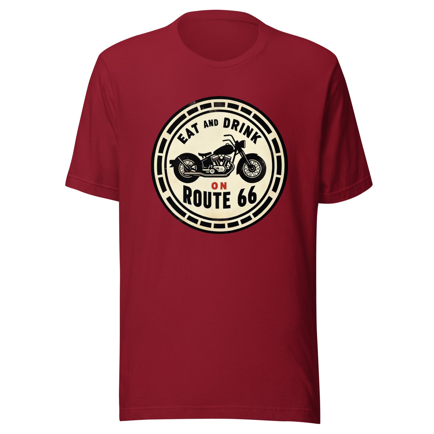 Motorcycle "Eat and Drink on Route 66" Graphic Tee - Unisex