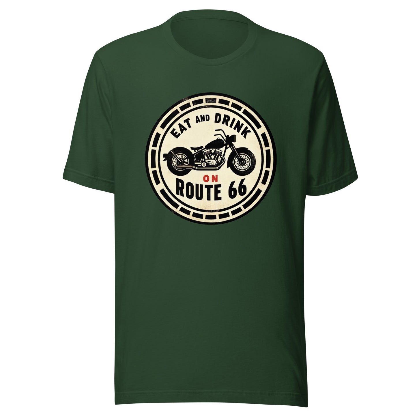 Motorcycle "Eat and Drink on Route 66" Graphic Tee - Unisex