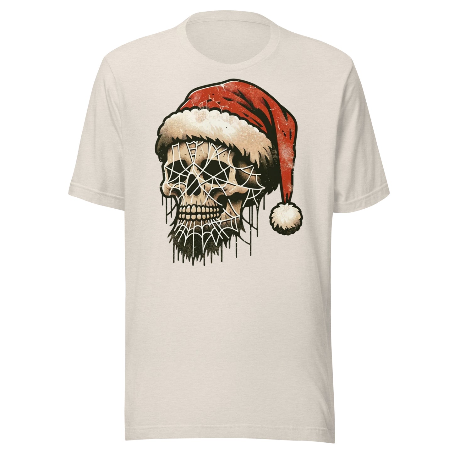 Halloween Leftovers: Christmas Skull with Vintage Santa Hat for a Spooky Holiday Vibe Unisex t-shirt