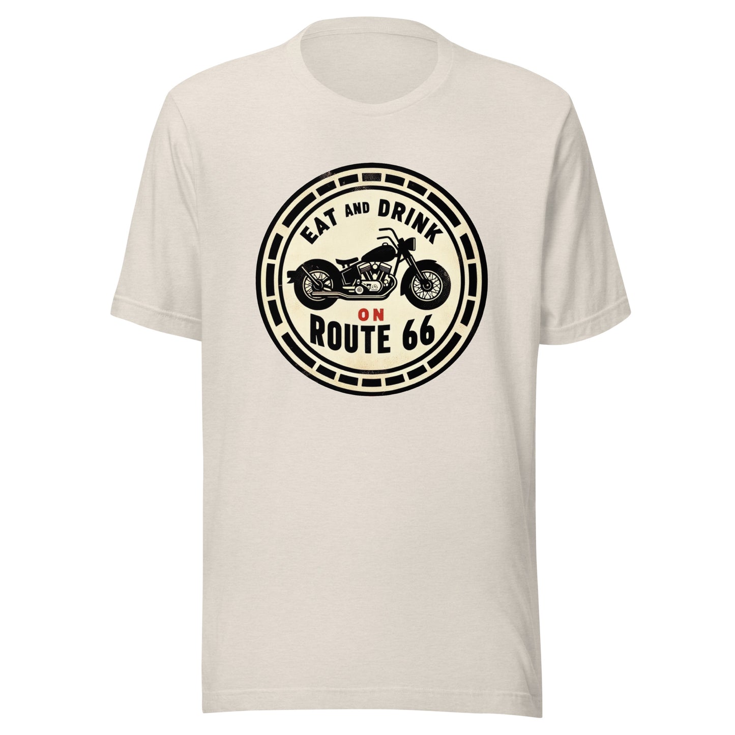 Motorcycle "Eat and Drink on Route 66" Graphic Tee - Unisex