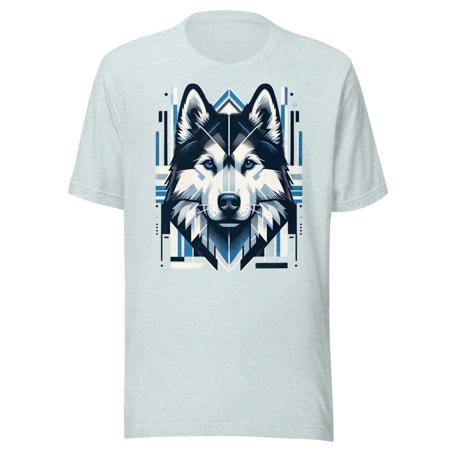 Iron Paws: Siberian Husky Dog Howl - Cool Blue Symmetry Unisex t-shirt