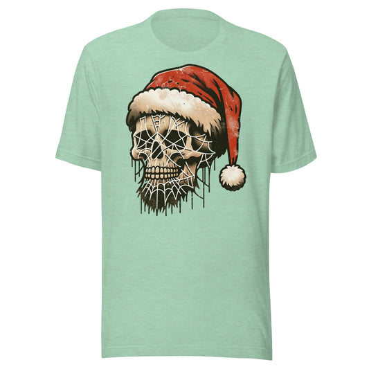 Halloween Leftovers: Christmas Skull with Vintage Santa Hat for a Spooky Holiday Vibe Unisex t-shirt