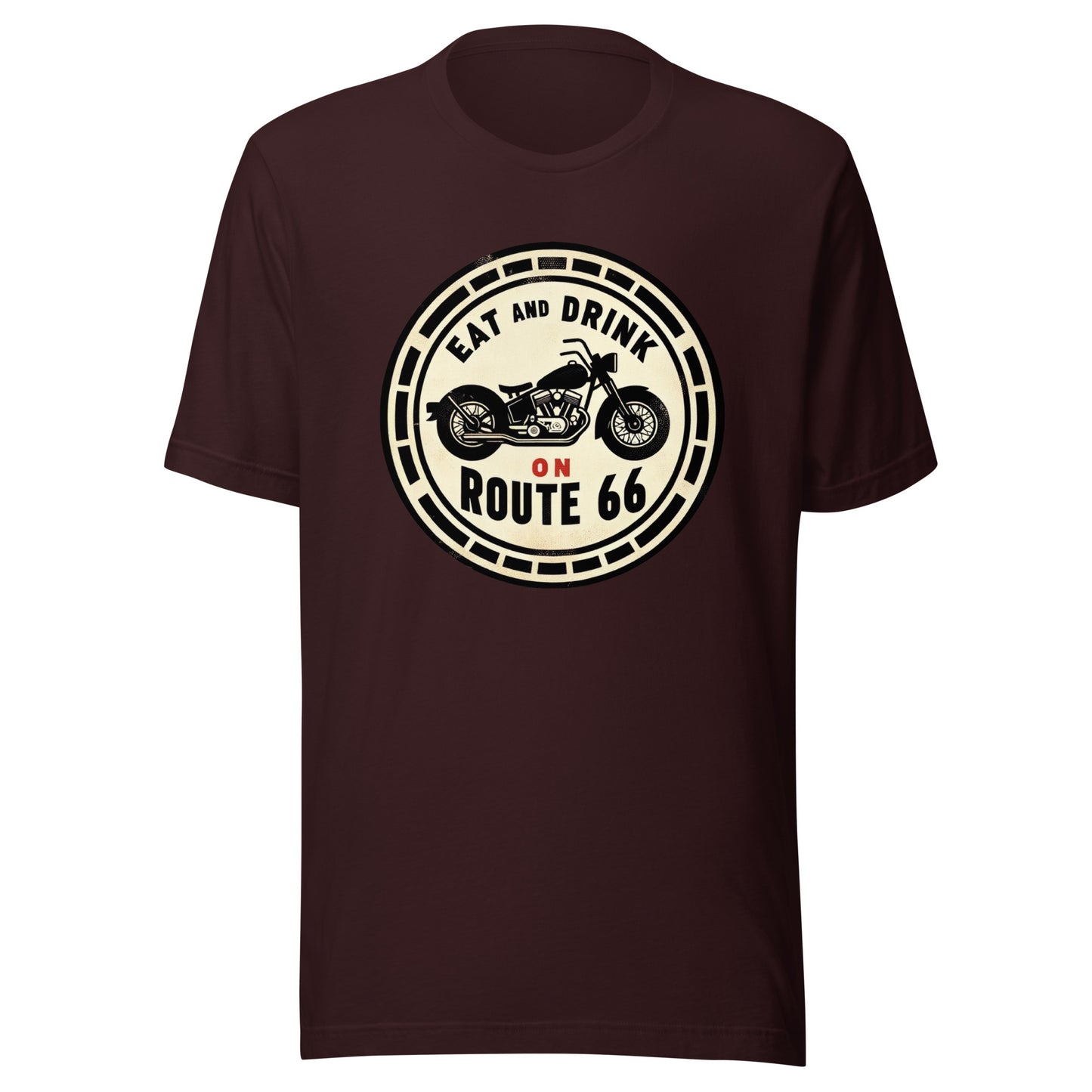 Motorcycle "Eat and Drink on Route 66" Graphic Tee - Unisex