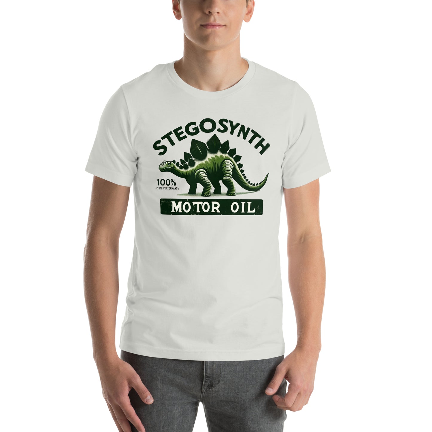 Stegosynth Motor Oil Dinosaur Graphic Unisex t-shirt
