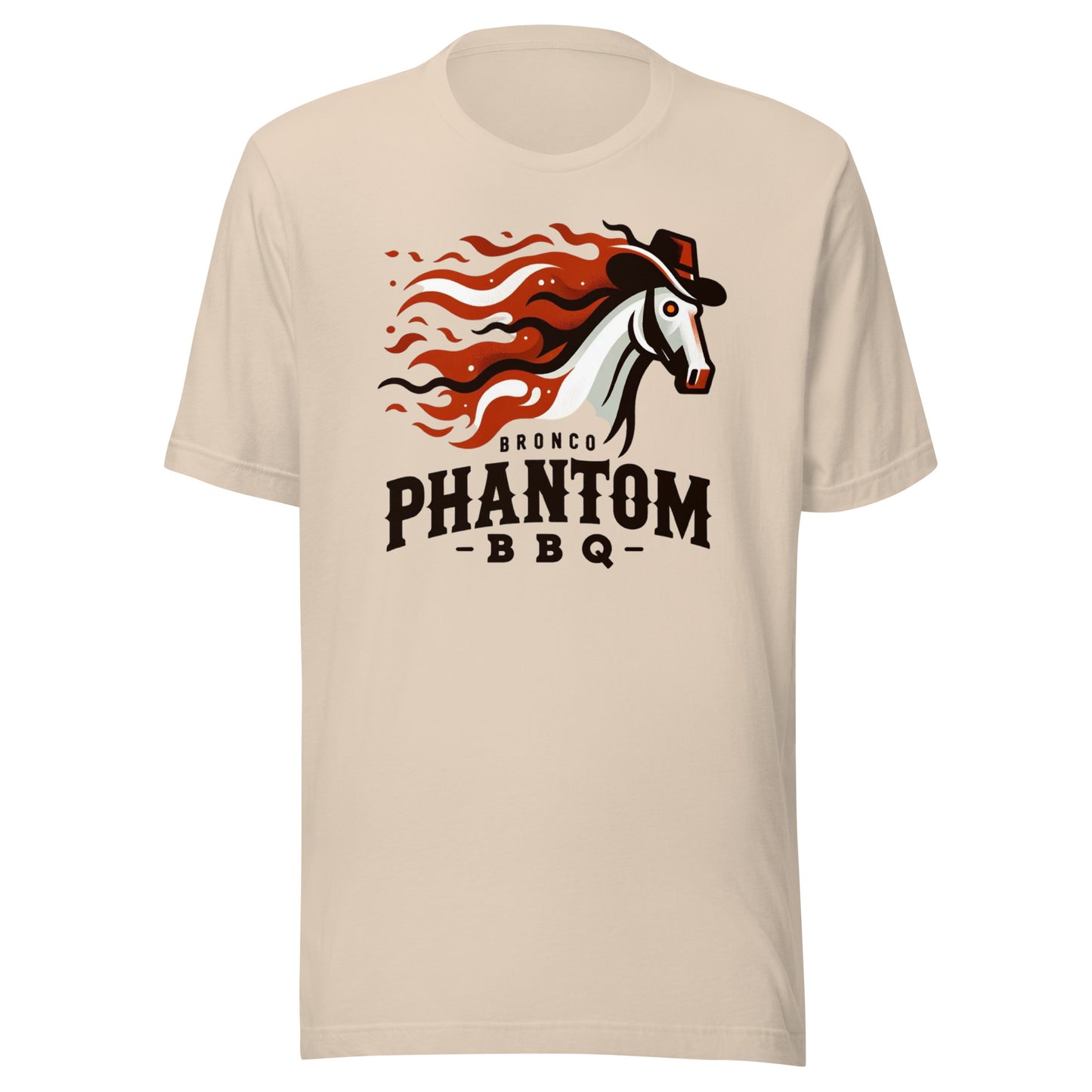 Blazing Saddle: The Fiery Spirit of Bronco Phantom BBQ Unisex t-shirt