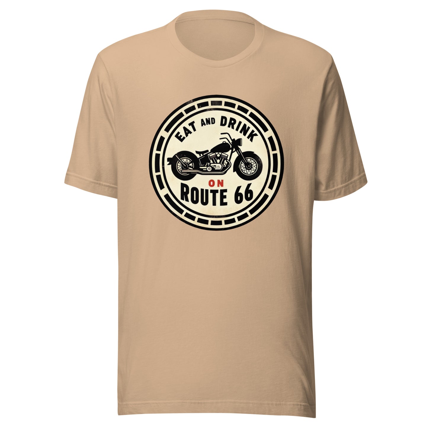 Motorcycle "Eat and Drink on Route 66" Graphic Tee - Unisex