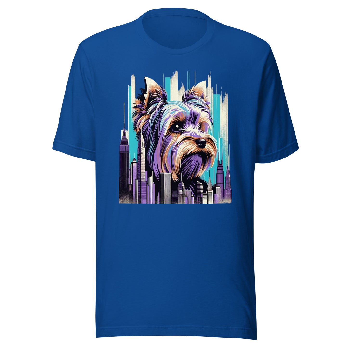 Iron Paws: Yorkshire Terrier Dog Youth - Purple Hued Cityscape Unisex t-shirt