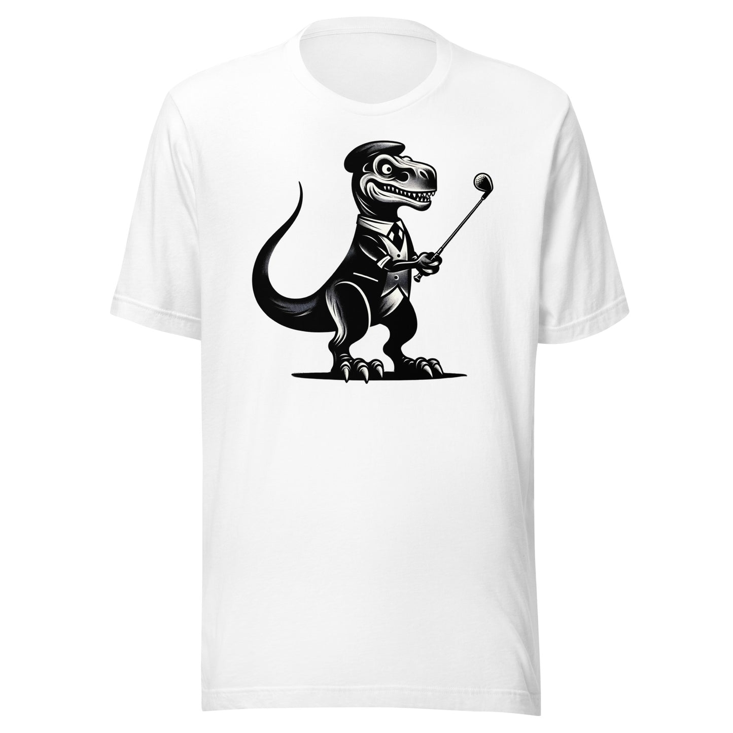 Jurassic Golfer: T-Rex on the Greens - Monochrome Golfing Dinosaur Unisex t-shirt