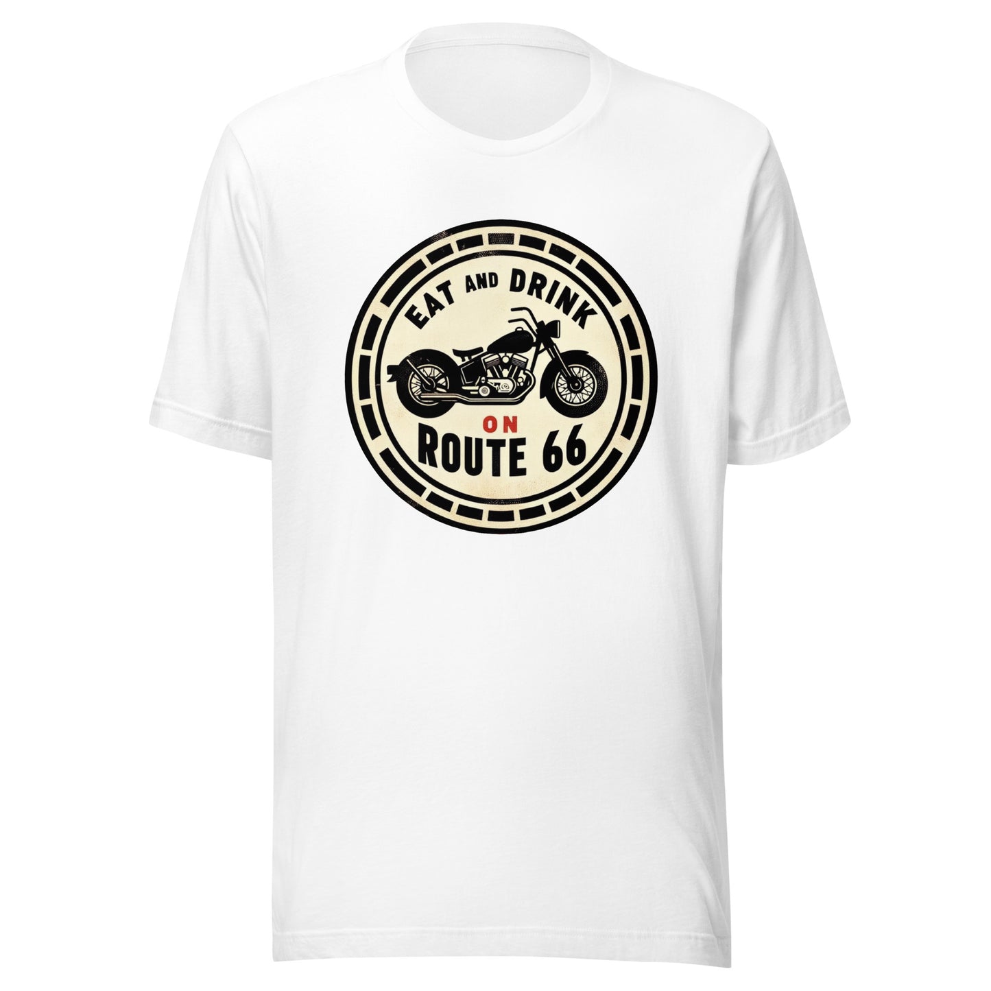 Motorcycle "Eat and Drink on Route 66" Graphic Tee - Unisex