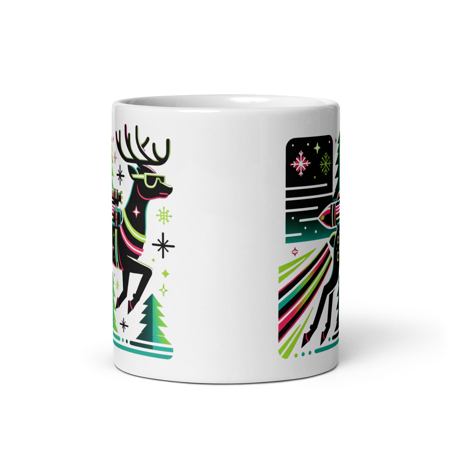 Neon Holiday Jetpack Reindeer Ride Christmas Coffee mug