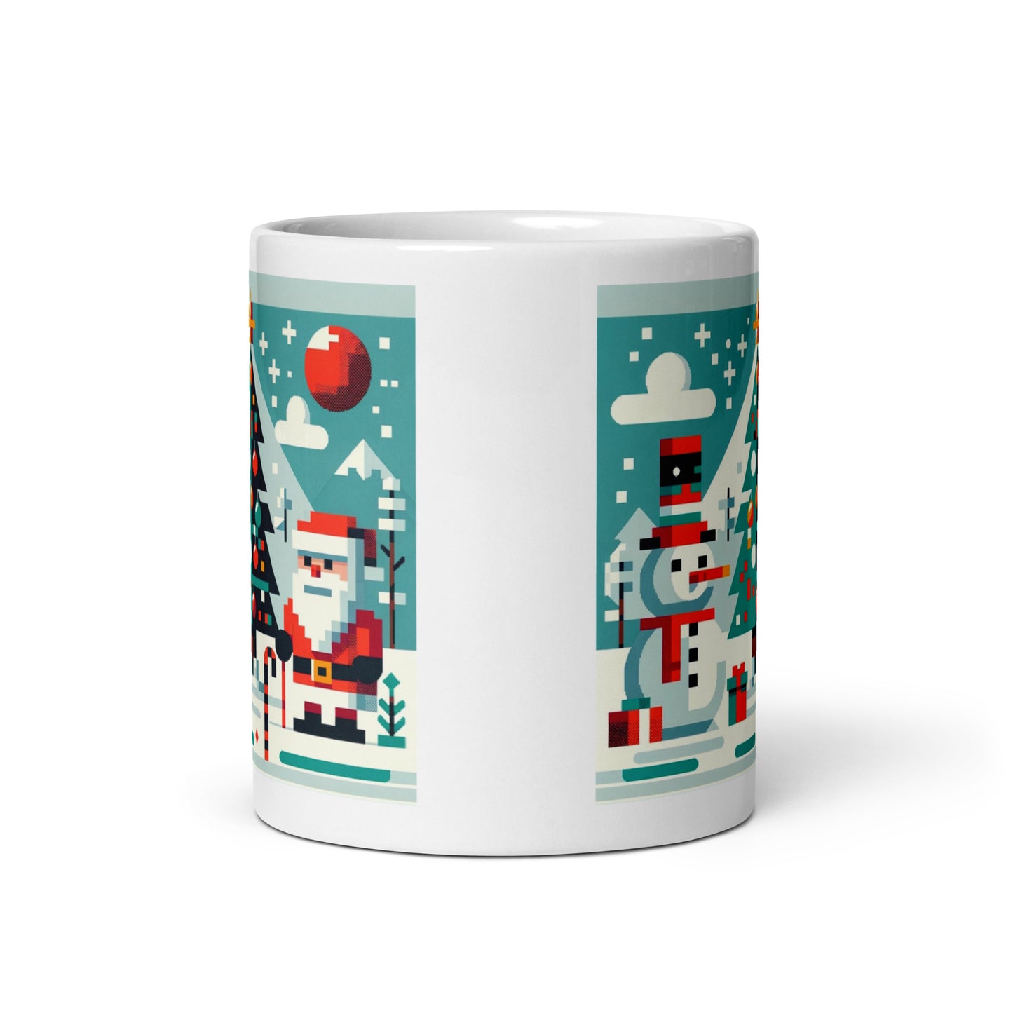 Christmas with Snowman and Santa 8-Bit Holiday Gaming Coffee Mug