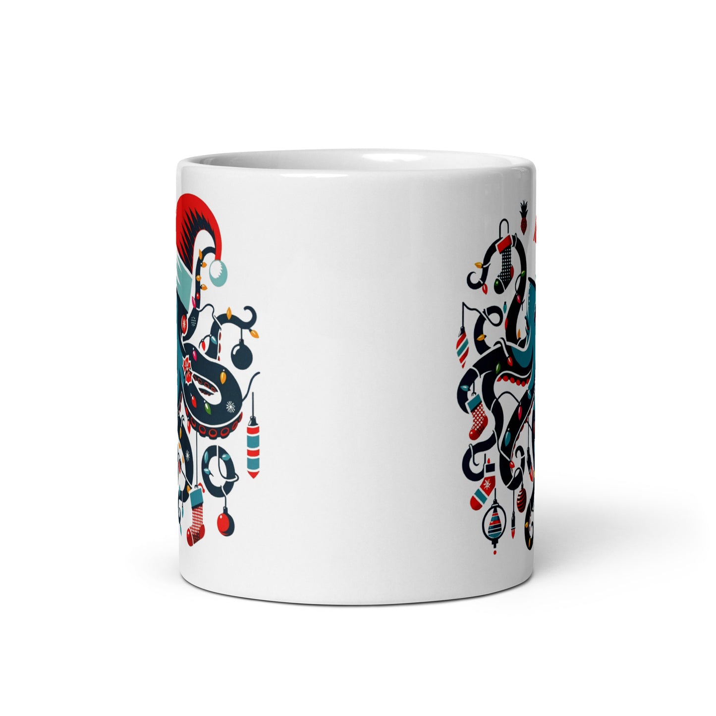 Kraken Christmas: Tangled in Tradition White glossy mug