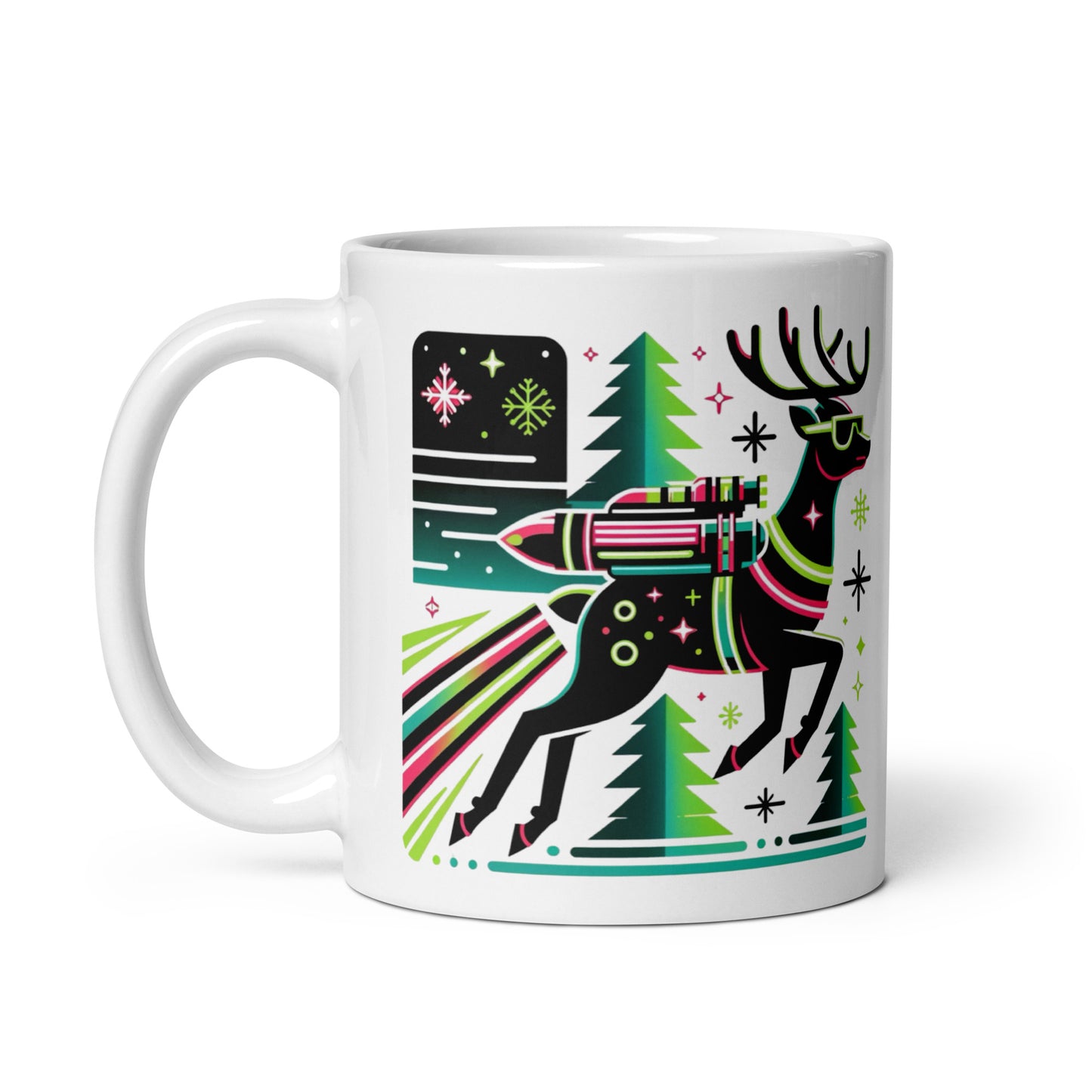Neon Holiday Jetpack Reindeer Ride Christmas Coffee mug