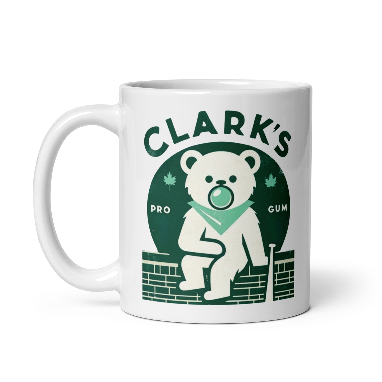 Clark's Pro Gum Vintage Inspired Cub Bear Baseball Ivy Chicago Art White glossy mug