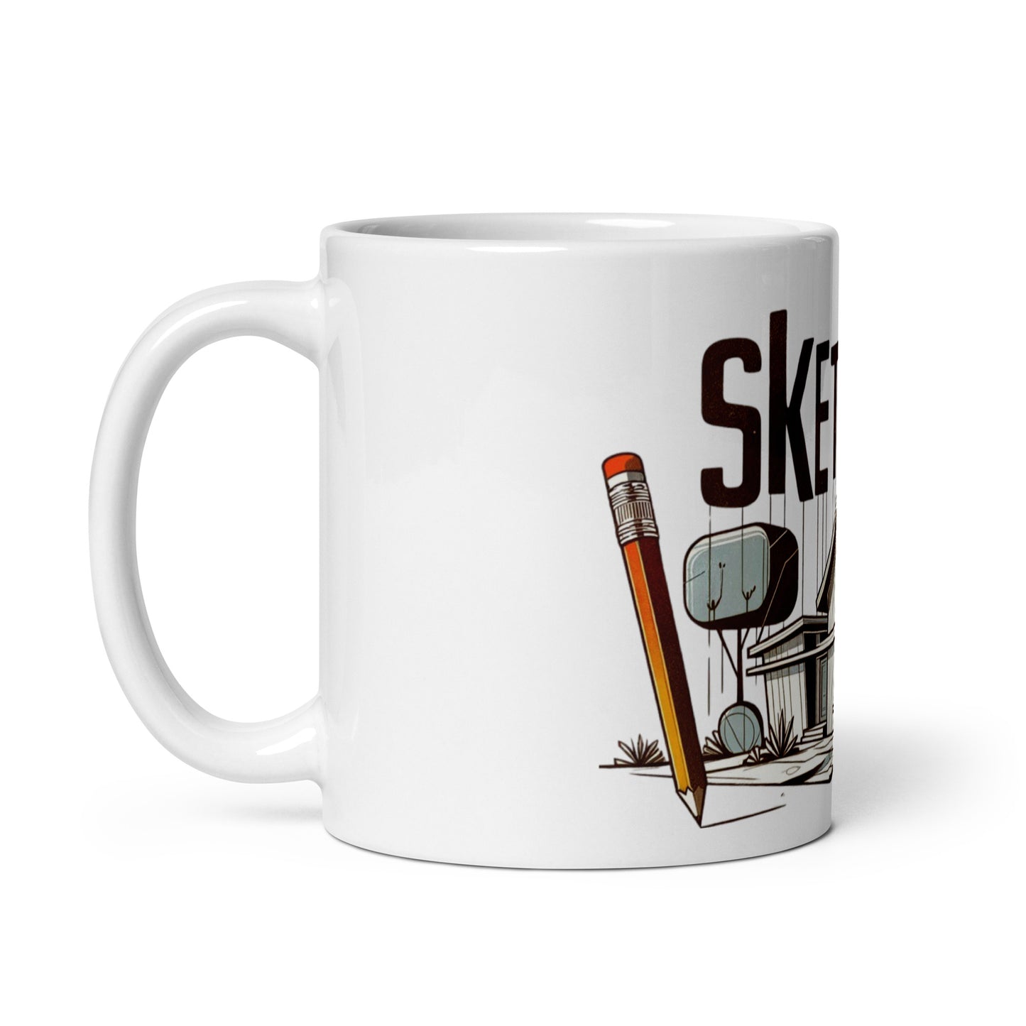 Sketchy House White glossy mug