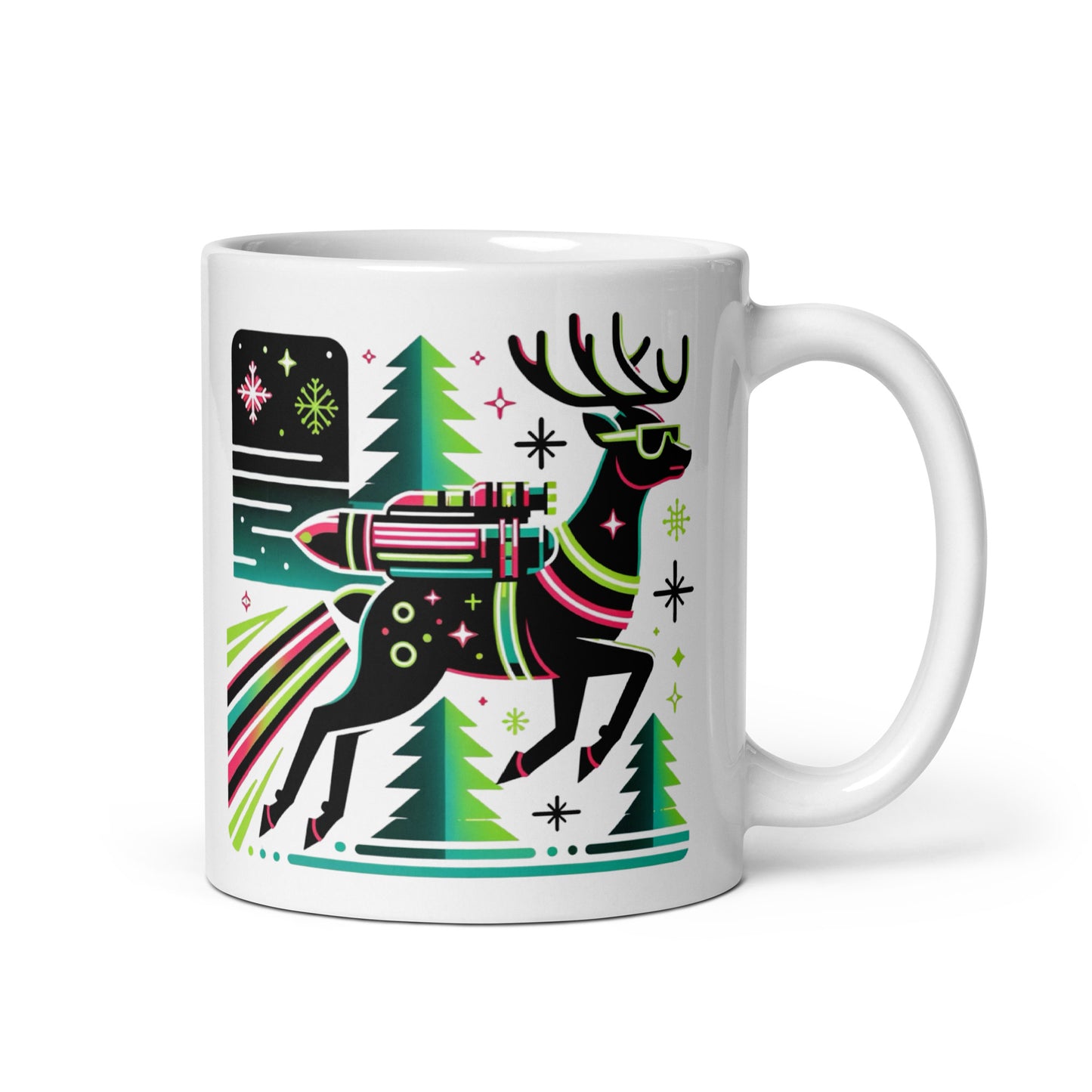 Neon Holiday Jetpack Reindeer Ride Christmas Coffee mug