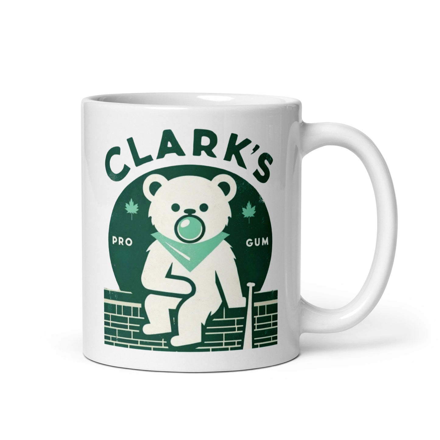 Clark's Pro Gum Vintage Inspired Cub Bear Baseball Ivy Chicago Art White glossy mug