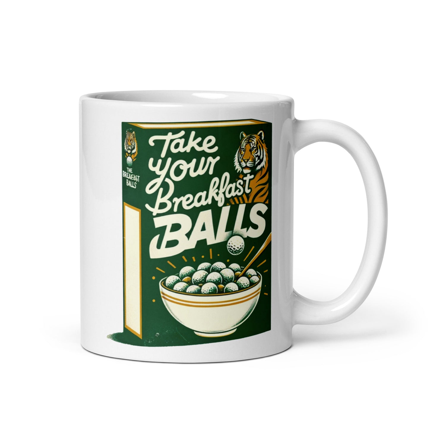 Take Your Breakfast Balls Golf Balls Tiger White glossy mug