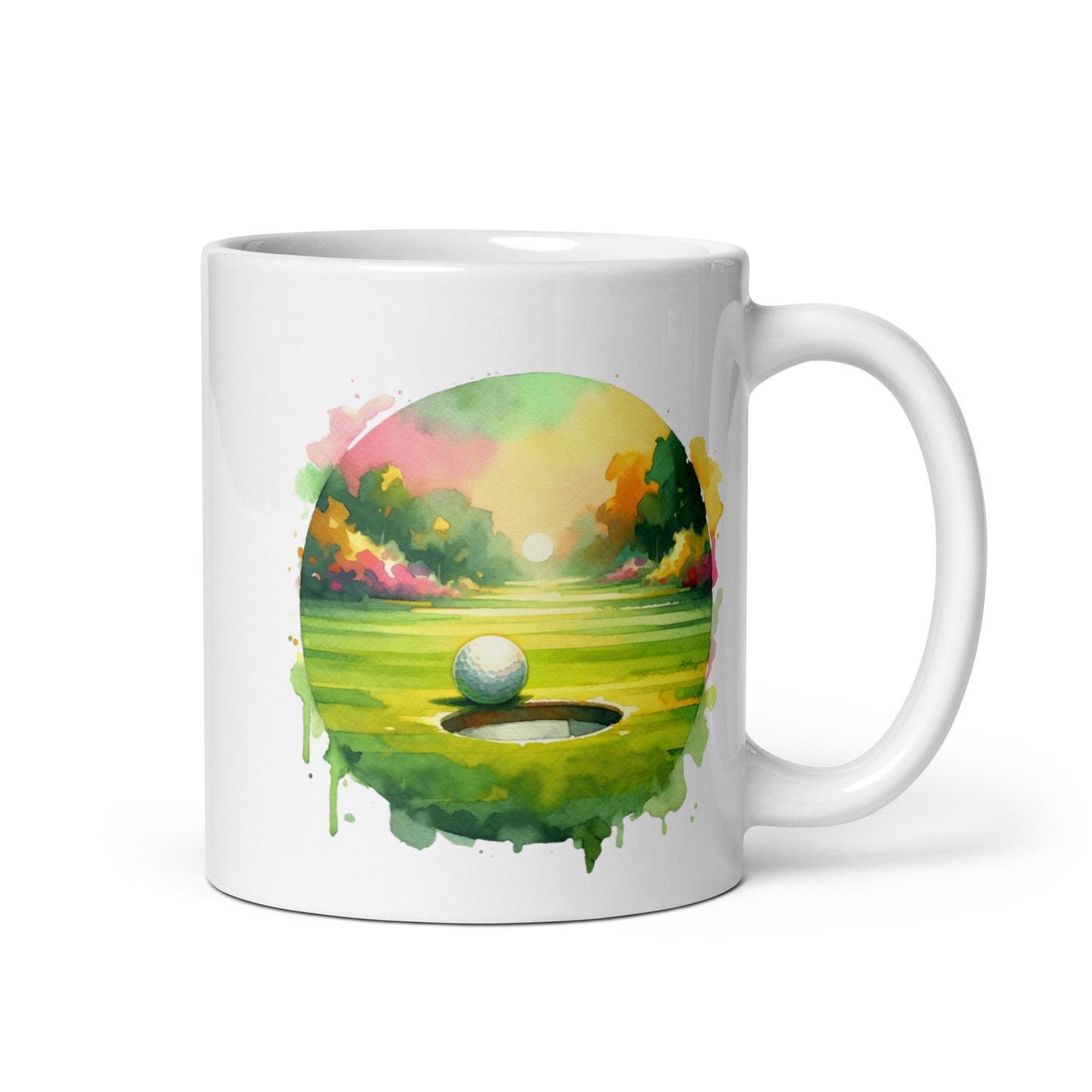 On the Brink - Final Putt Watercolors Golf Scene White glossy mug