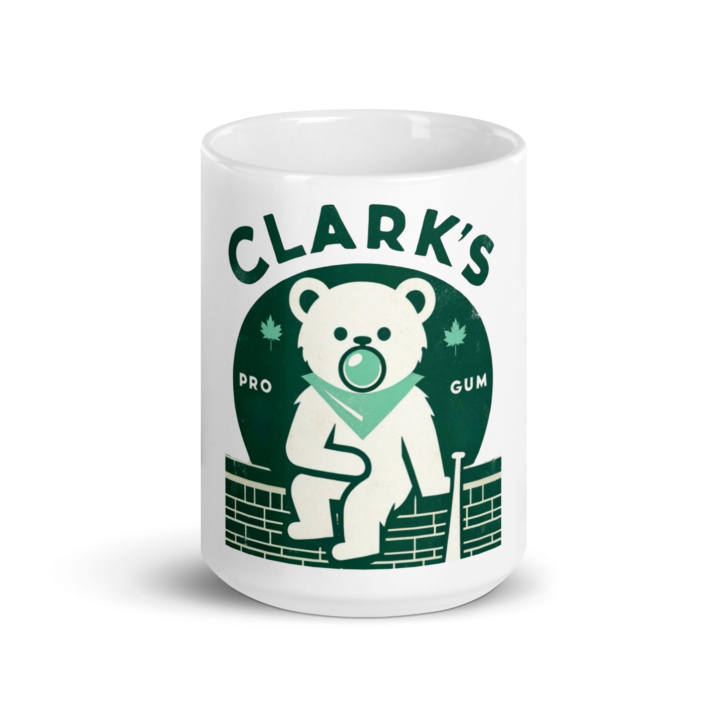 Clark's Pro Gum Vintage Inspired Cub Bear Baseball Ivy Chicago Art White glossy mug
