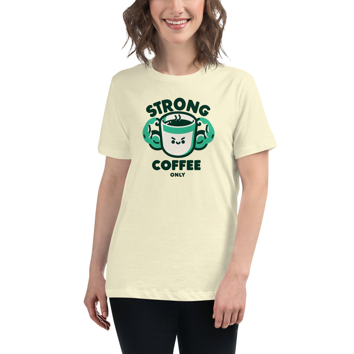 Strong Coffee Only: Mr. Buff Cup – Women's Relaxed T-Shirt